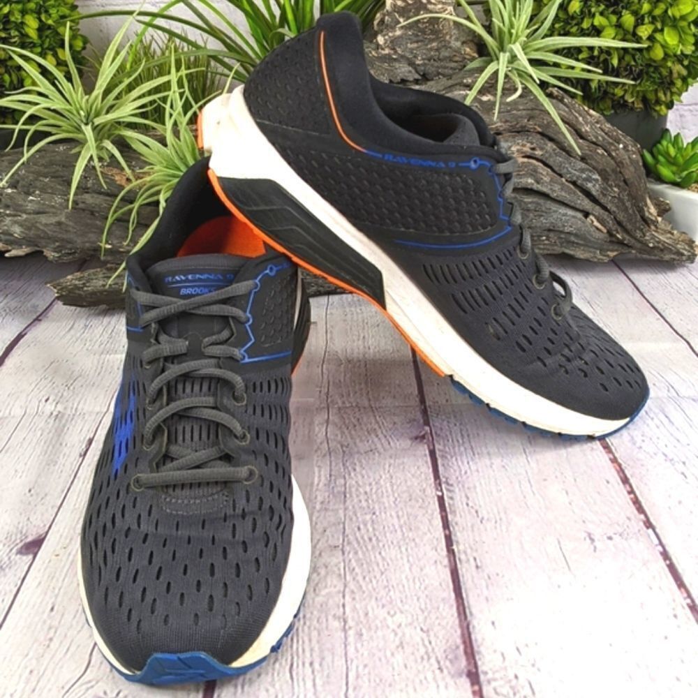 Brooks Ravenna 9 Running Shoes Sneakers - Ebony/Blue/Orange - Size 10 Medium (D)